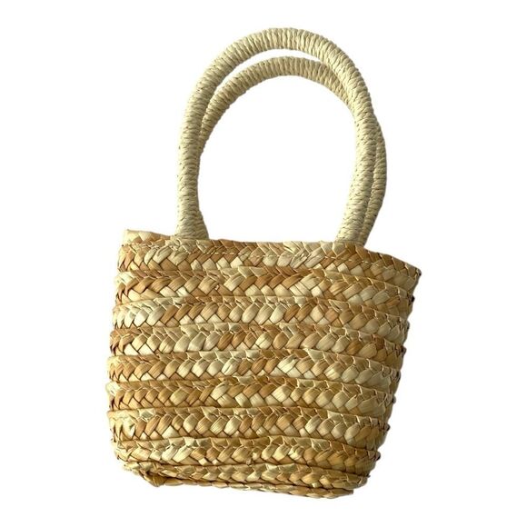 NWT Stylish Tan Woven Mini Tote Bag - Picture 3 of 9